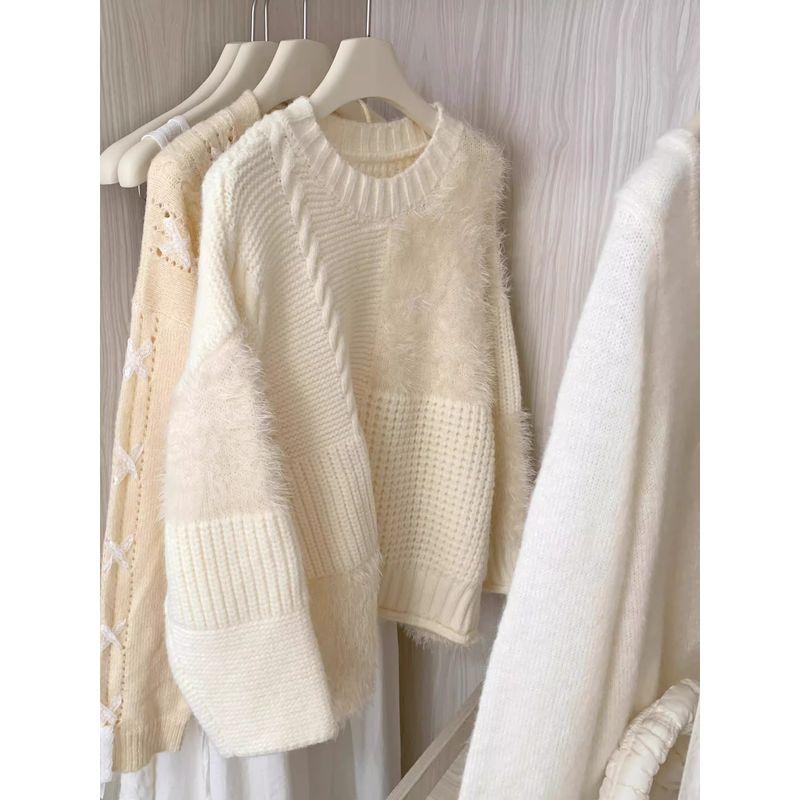 

Молочно-белый Классический Свободный Трикотажный Свитер Женский 2025 Новое Поступление Осень и Зима Стильная Одежда Топы Beige White 2XL