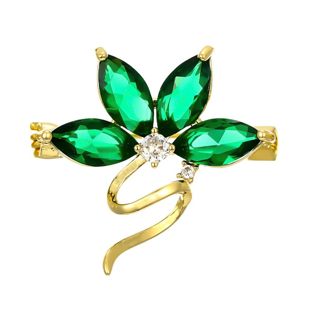 Fashion Small Flower Brooches Pins Luxury Micro-zircon Personality Snowflake Corsage Emerald Geometry Badge Female Accessories