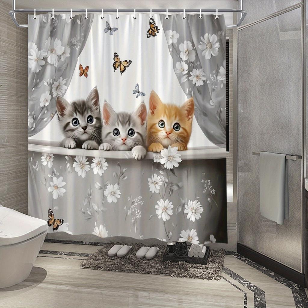 Waterproof Mildew Resistant Shower Curtain With Hooks Cute Simple Design Easy Install Washable For Home Hotel Bathroom Decor