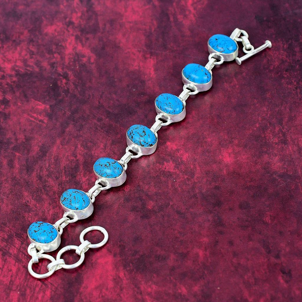 Tibetischer Türkis 925 Massiv Sterlingsilber Armband, Handgefertigter Edelstein Armschmuck, Geschenke für Ehefrau Brandneues Armband