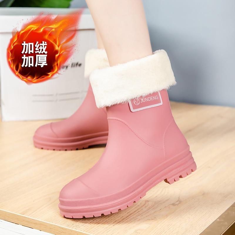 British Women's Rain Shoes Fashionable Women's Wading Shoes Thickened Non-slip Waterproof Rubber Shoes Trendy Overshoes Water Shoes