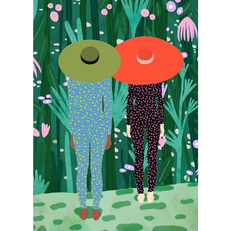 Abstrakte Kunst Frau Stimmung Sofa Dschungel Pyjamas Poster Leinwandmalerei Lustig Alltag Wandkunst Bild Wohnzimmer Heimdekoration