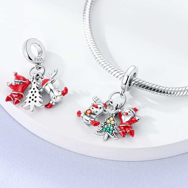 Charm 925 Silver Charms Pendant Santa Claus Christmas Tee Beads Fit Original Bracelet Necklace Charms Jewelry Gift