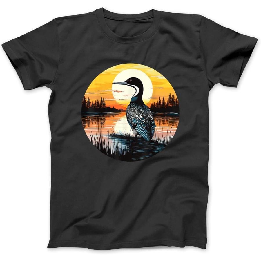 Retro Vintage Common Loon Sunset Common Loon Bird Watching T-Shirt Sweatshirt Hoodie Tanktop for Men Women Kids Black S