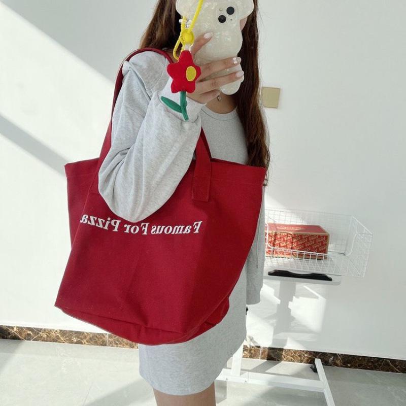 2025 Red Canvas Shoulder Bag with Casual Letter Print