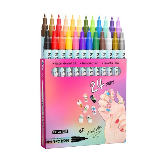 12/24 Colors Nail Art Pen Set Quick Dry Graffiti Nail Art Markers Fine Tip Waterproof Polish Pens Drawing Painting Liner Brush
