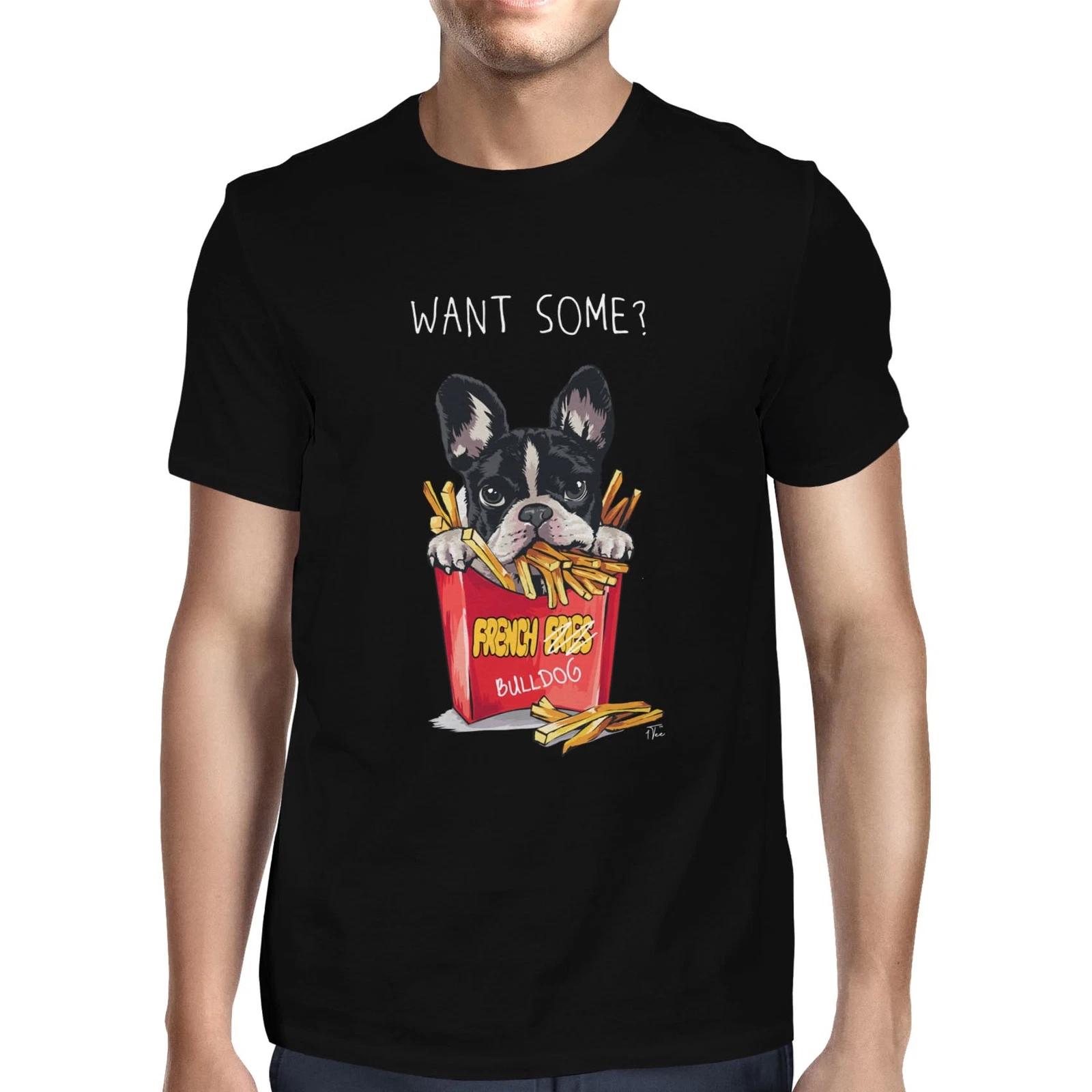 1Tee Mens Want some French Fries or French Bulldog? T-Shirt L