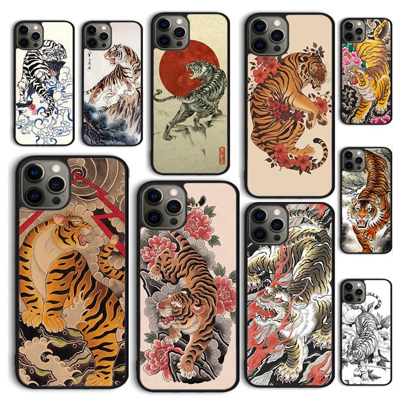 Autumu Japanese ukiyo e Art Panther Tiger Phone Case Cover for iPhone 16 15 12 mini 11 13 14 Pro Max SE2020 6 7 8 Plus Coque