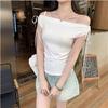 Pure Desire To Lace Up One-word Shoulder Short-sleeved T-shirt Women's New Summer Dress Slim and Thin Temperament Fashion Short Top