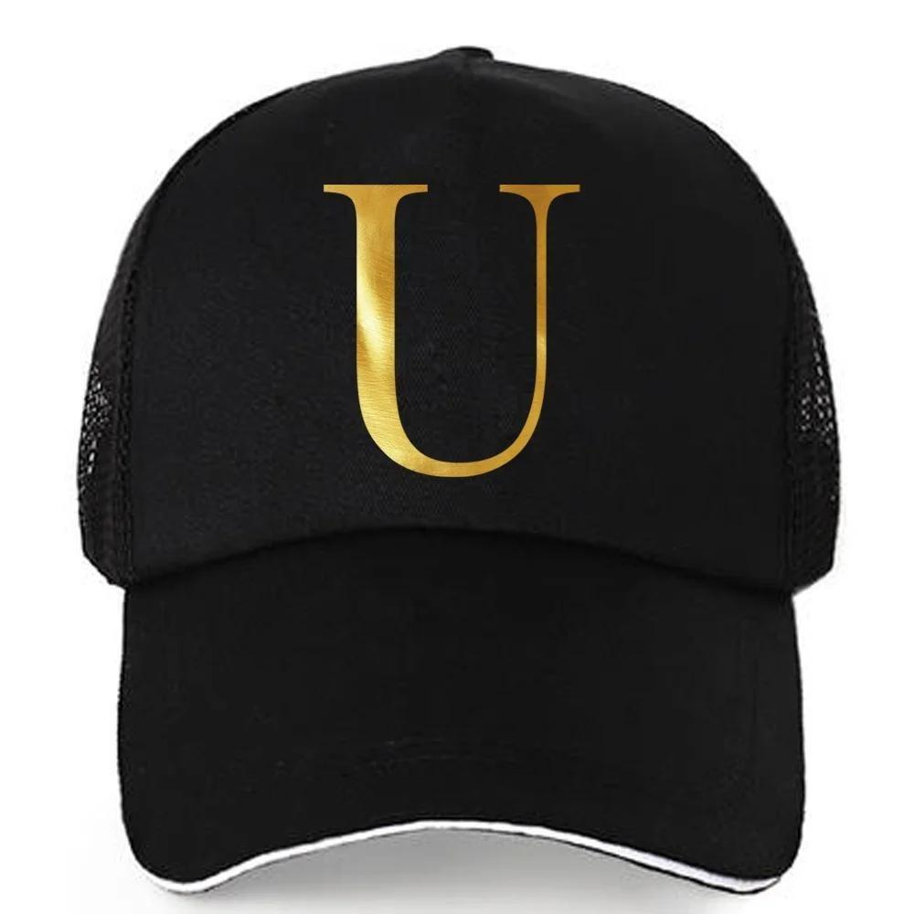 1pc AmaBe Hip-Hop Baseball Cap with Golden Letter Print, Adjustable Hook & Loop Closure, Breathable Mesh Back, Lightweight Stret