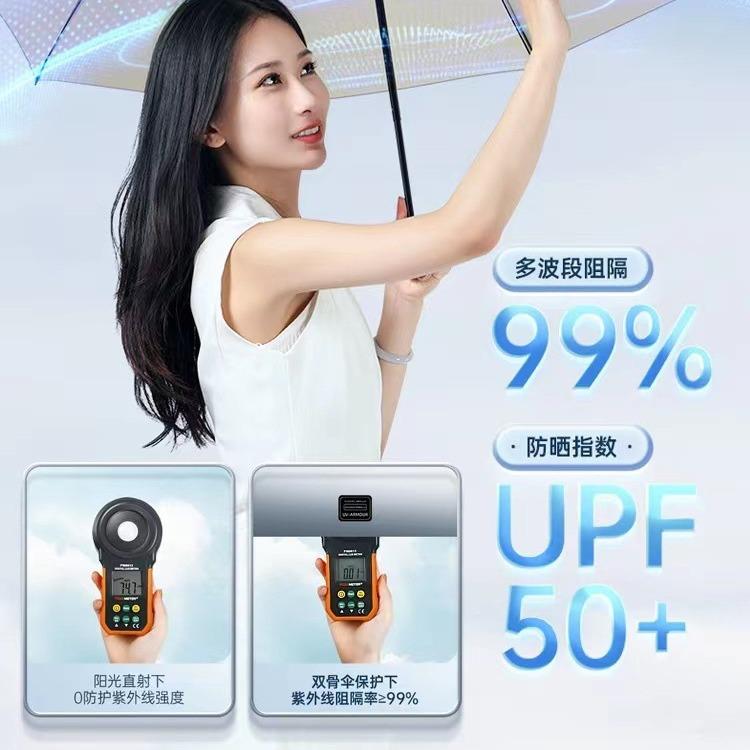 Umbrella Large Thickened Weather and Rain Sunscreen UV Protection Folded Titanium Silver Parasol Double Layer Umbrella Wholesale
