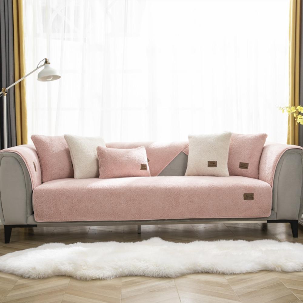 

Winter New Solid Color Thickened Fleece Sofa Slipcover Modern Simple Anti Slip Cushion Cover 70*70