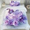3pcs Purple Bedding Set Diamond Heart Rose Butterfly 3D Print Cozy Duvet Cover King Queen Twin Size Birthday Gift Bedroom Decor