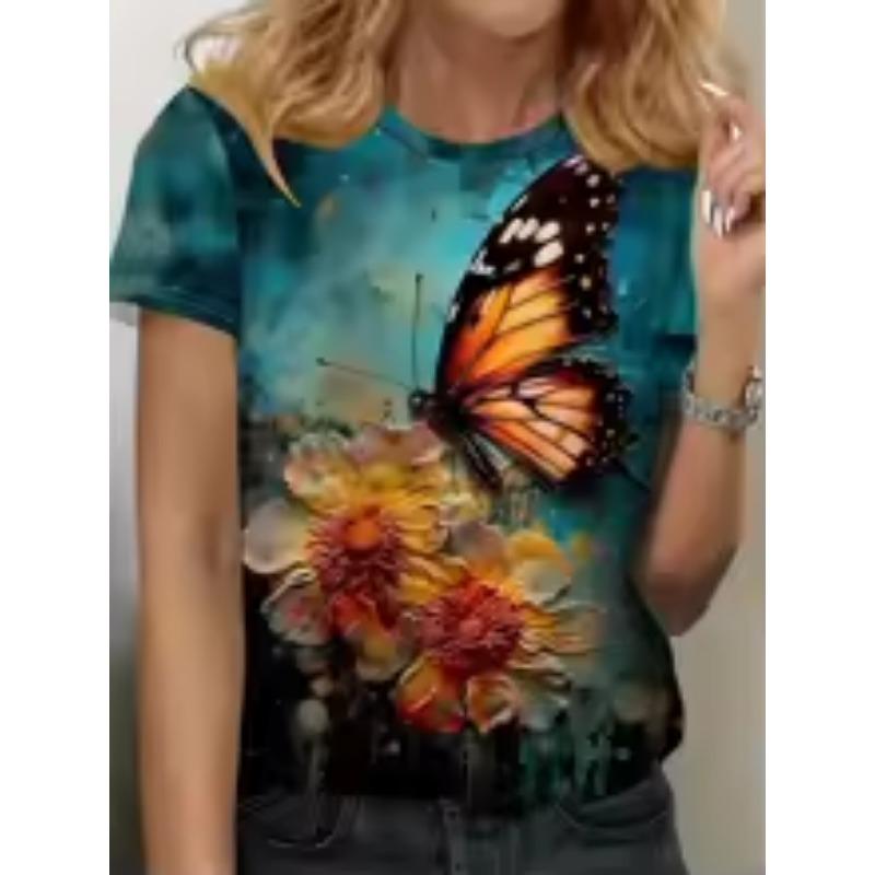 3D-gedrucktes Damen-Kurzarm-T-Shirt, Übergrößen Damenbekleidung, modisch und vielseitig, lässig, Alltagskleidung