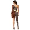 Womens One Shoulder Cavewoman Bodysuit Asymmetrical Design Irregular Pants Legs Halloween Costume