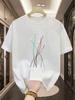 Heren Zomer 100% Katoen Kleurrijk Vliegtuig Bedrukt Casual Los Sport Rond Hals Korte Mouw T-shirt Top