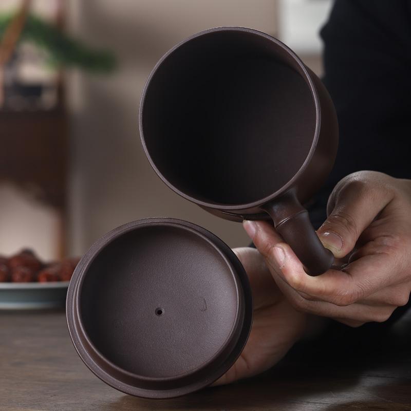 Junlixuan Zisha Cup, Yixing Handmade Original Ore Purple Clay Tea Set, Zisha Cup, Tea Brewing Cup, Bamboo Cup, 500ml