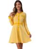 Allegra K Checkered A-Line Dress with Contrast Colors, Crew Neck, Button Front, Elegant, Women's, Yellow, Size S