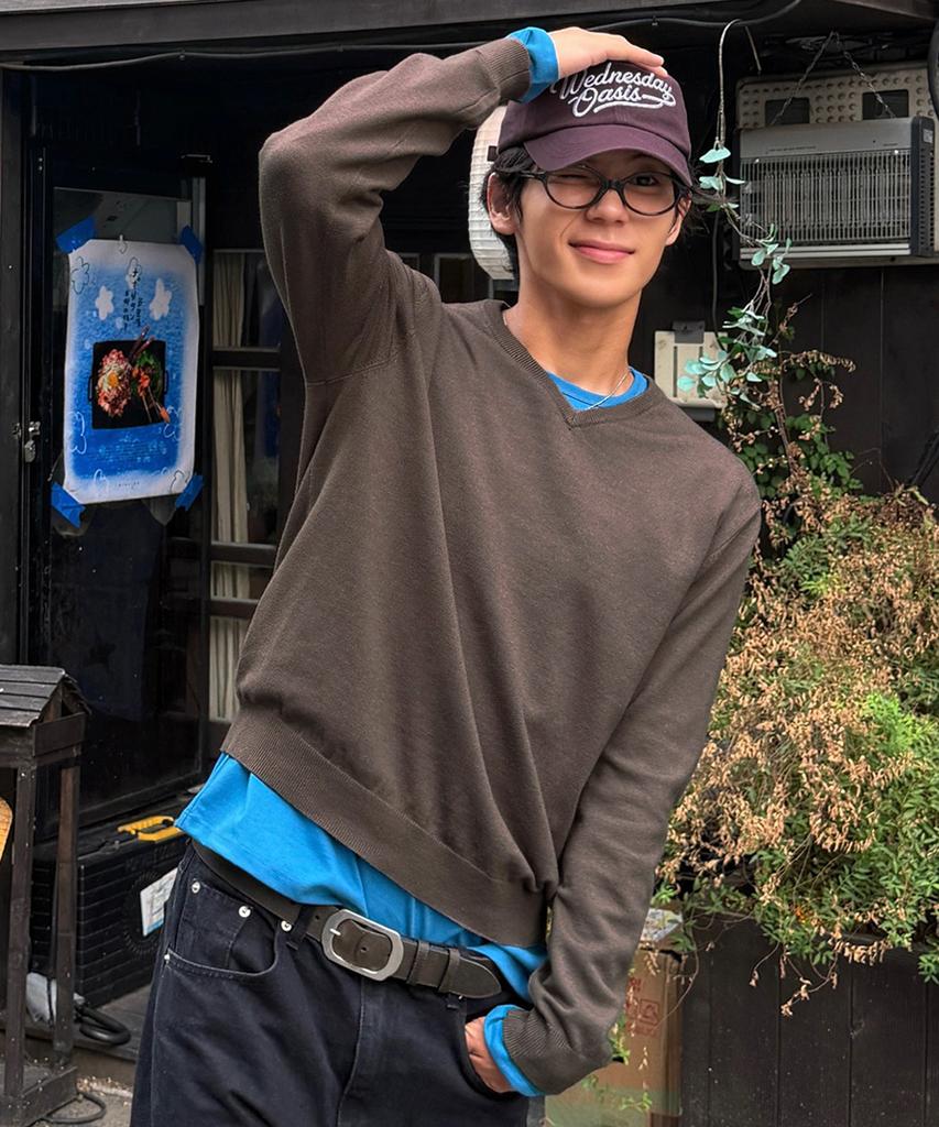 WEDNESDAY OASIS Washable Soft V-Neck Knit_Khaki Brown(Wcb6Kn104)