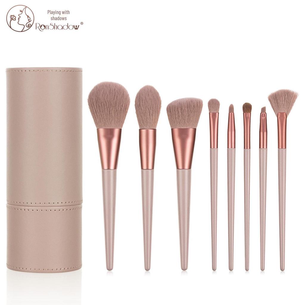 Nongying 8-Piece Animal Hair Makeup Brush Set with Storage Bucket for Beginners