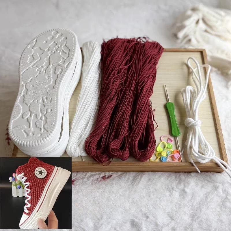 Ręcznie tkane letnie podeszwy haczykowe Podeszwy antypoślizgowe z gumy + pusta linia Ręcznie robione na drutach kapcie Krótkie buty DIY Buty szydełkowe Materiał