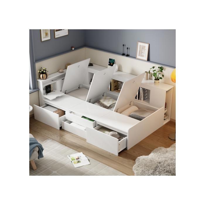 Lit D'enfant - MUVOE - 90x200 Cm - Blanc - Avec Tiroirs - Design Multifonctionnel