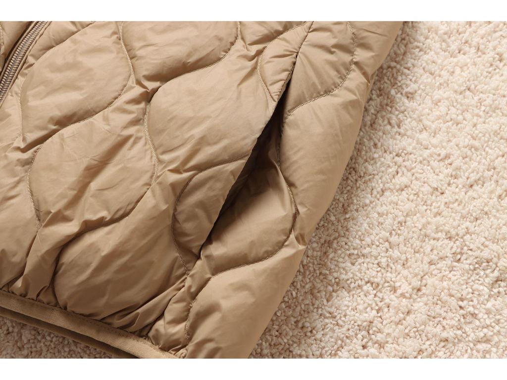 Women's Petite Hooded Lightweight Down Jacket, Autumn/Winter, Diamond Pattern, White Duck Down, Short Style.