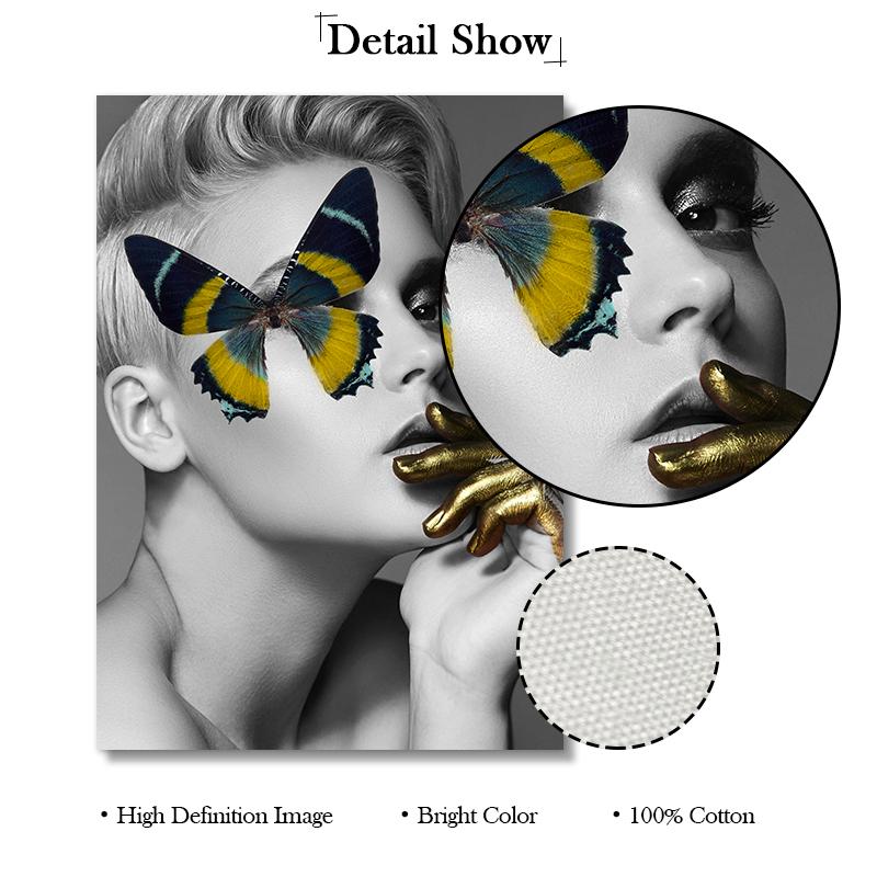 Nowoczesna moda Wall Art kobieta Home Decor czarny abstrakcyjny piękny motyl obraz na płótnie drukuje zdjęcia na plakat do salonu