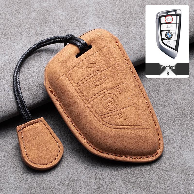 Compatible Leather Keychain Shell for BMW Series: Fits X1, X3, X5, 1 Series, 3 Series, 5 Series, 6 Series, 7 Series, NFC Card Snap