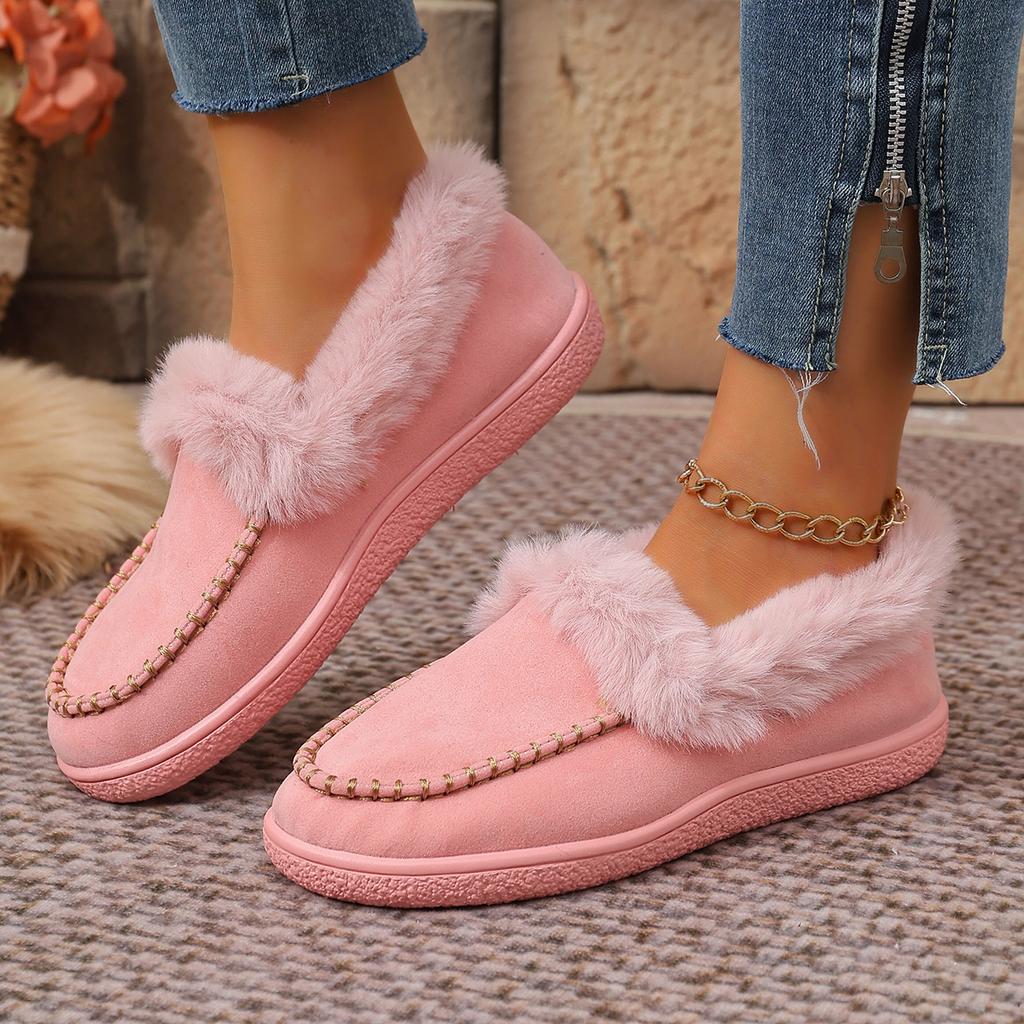 Warm Boots 2026 New Solid Color Furry Shoes Winter Cotton Shoes Women Plush Warm Snow Boots Ladies Casual Flat Short Boots