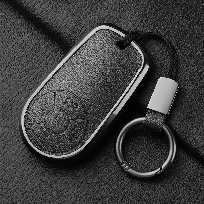 Aluminum Alloy Goatskin Car Key Case Cover For Greatwall Ora R1 R2 Good Cat Gt Lightning Cat Ballet Cat White Cat Iq Keychain