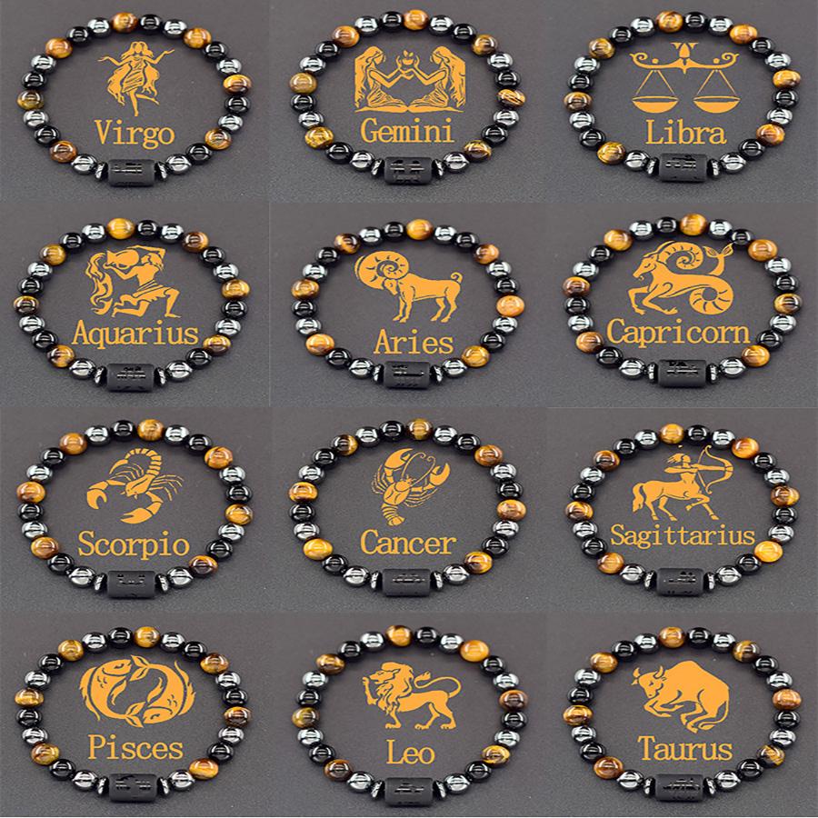 12 Sterrenbeeld Armband Heren Constellatie Armband voor Mannen Ram Maagd Leeuw Weegschaal Bedel Bangle Dames Vriendschap Sieraden om de Hand