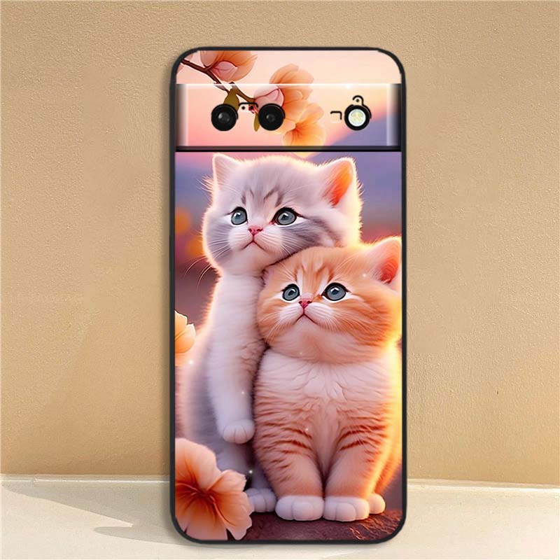 Cute cartoon cat illustration Phone Case For Google Pixel 10 9a 9 8A 8 7 7A 6 6A Pro XL 2024 5G Black Soft TPU Silicone