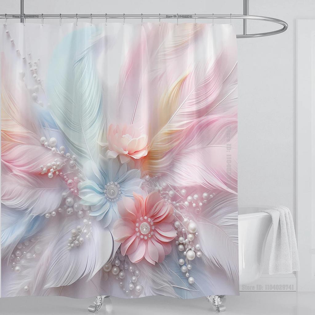 3d Flower Floral Shower Curtain Waterproof Shower Curtain Polyester Fabric 3D Printed Curtain Bathroom Decoration with Hooks