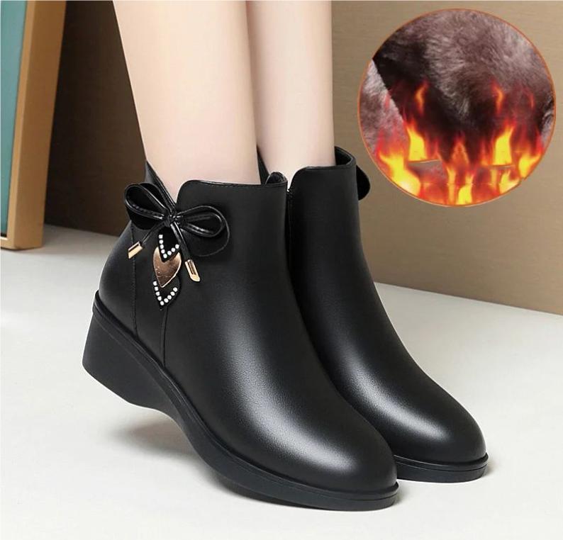 

Женские ботинки Зимние хлопковые туфли Ботильоны с бантом для женщин Модные ботинки на молнии Платформа Ботинки для мамы 35 чёрный