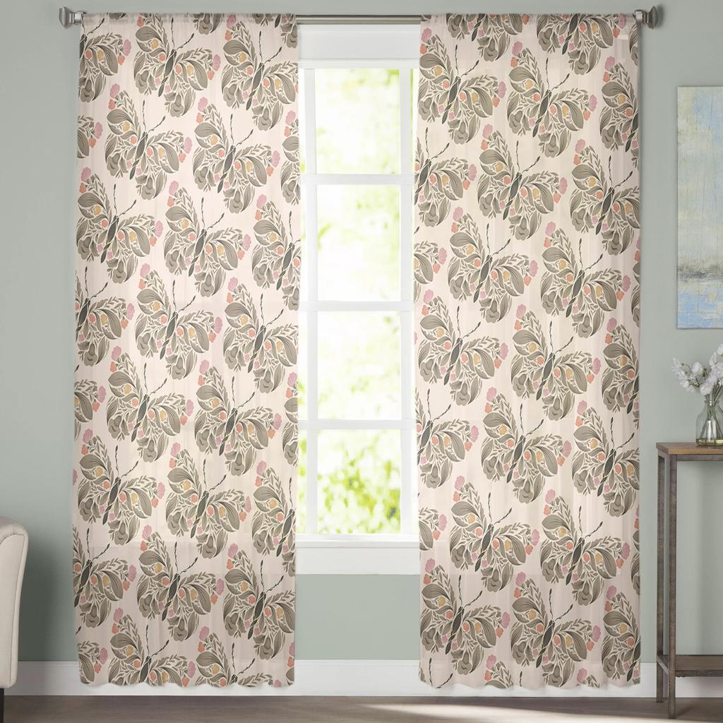 Schmetterling Blume Blatt Abstrakt Transparente Vorhänge Für Wohnzimmer Schlafzimmer Kinderzimmer Tüll Fensterdekoration Vorhänge