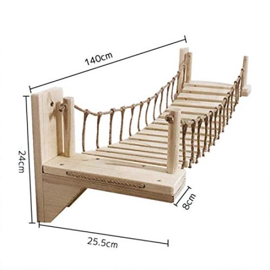Umora Wooden Cat Tower with Suspension Cat Play Stress Easy Assembly Bridge, Bed, Area, Hammock, Relief, Exercise, (140cm)