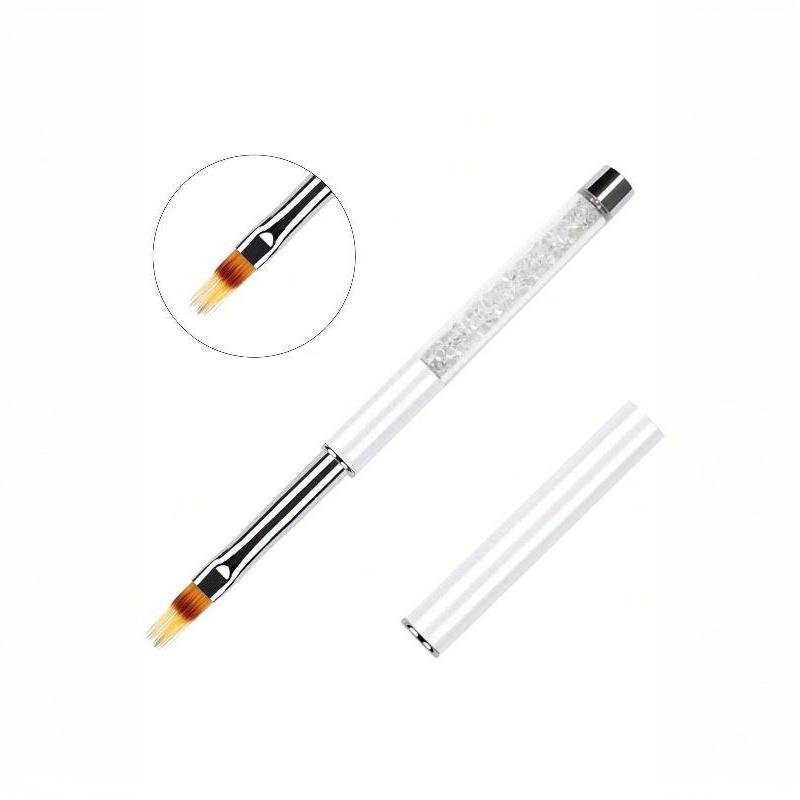 Glitter Handle Nail Art Brush With Protective Cap Flat Round Head Gel Painting Pen For Salon Diy Manicure Design Tools
