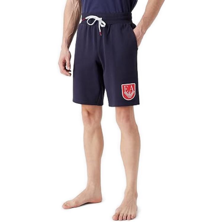 Emporio Armani Shield Logo Fleece Drawstring Casual Shorts Men shorts Blue 1110043-R5734-8336