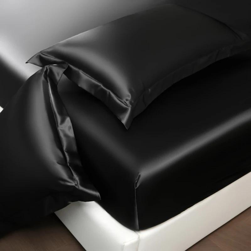 1Pc Satin Elastic Fitted Sheet Solid Mattress Cover for Single Double Couple King Queen Full Twin Bedsheet Satin Bed Linen