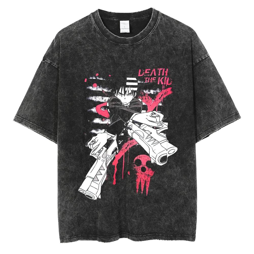 T-shirt Manga Soul Eater Stampa Death The Kid T-shirt Lavata Vintage Streetwear Abbigliamento Uomo Donna Maglietta in Cotone Oversize