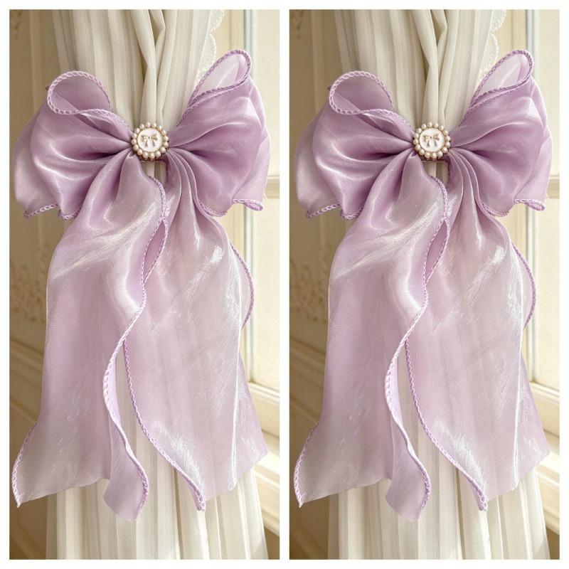French Bow Curtain Tie, Pink and Blue Gauze Curtain Decoration, Ribbon, Living Room, Bedroom, Princess Style, Tie Rope, Wedding Decoration