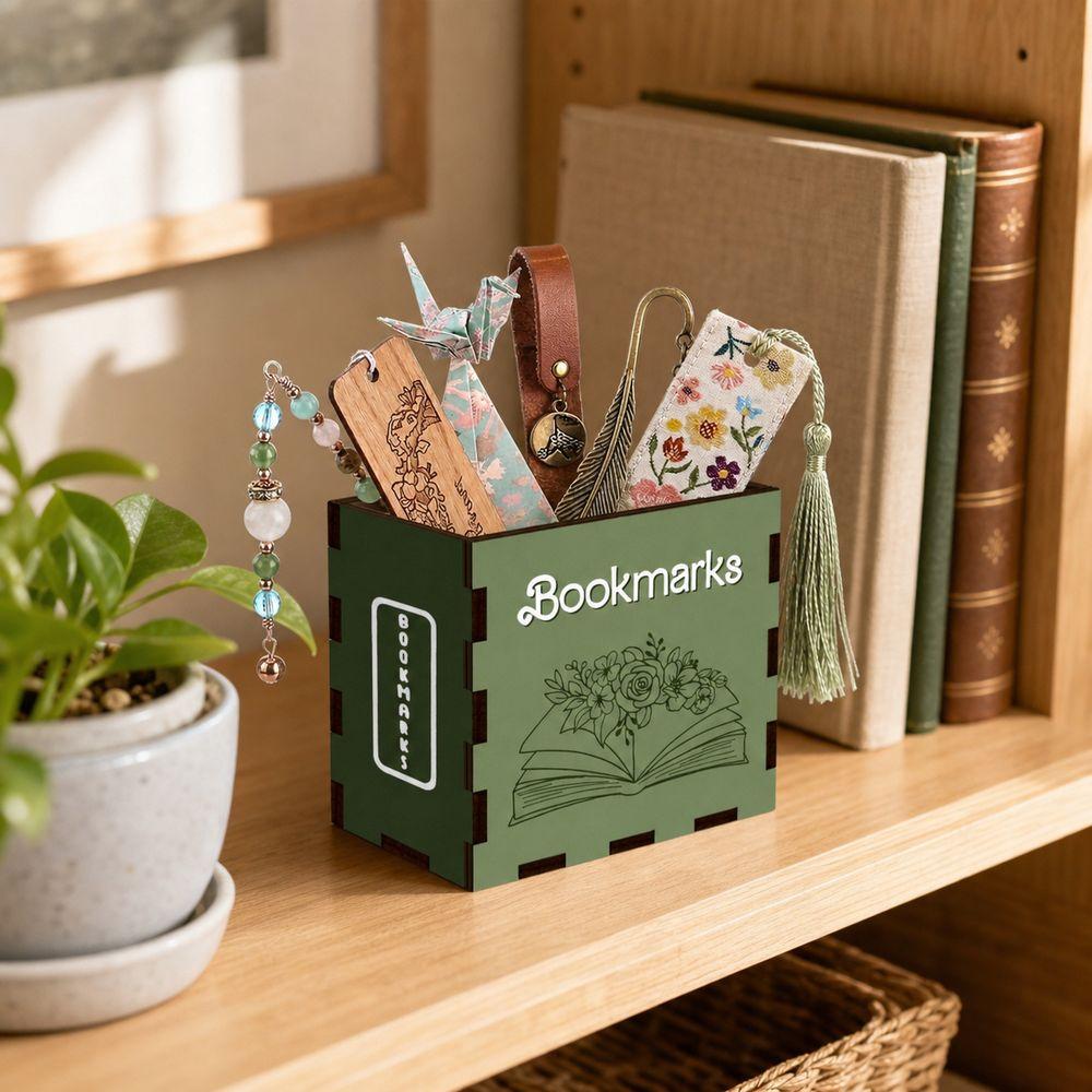 Wood Bookmark Storage Box Book Shaped Desktop Storage Box Pen Container Home Office Decor