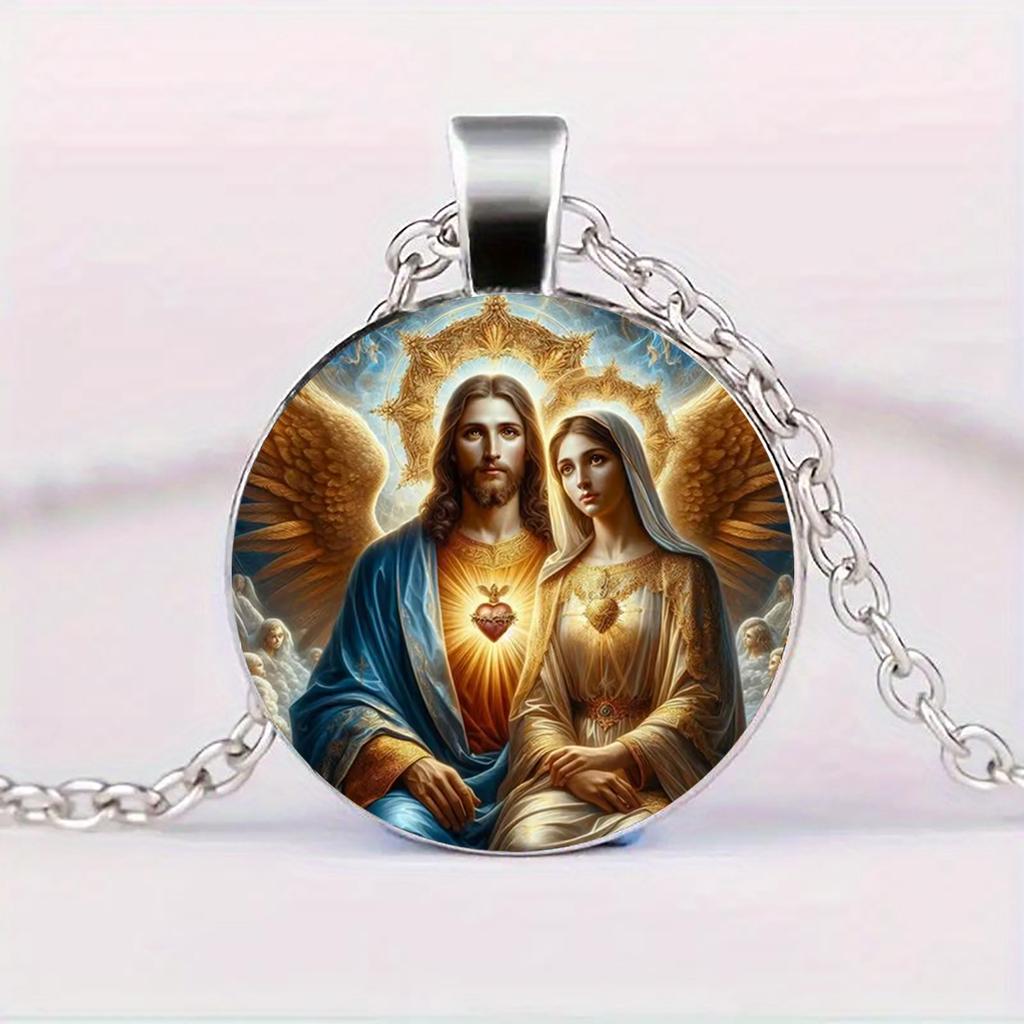 One piece vintage Jesus Mother Necklace Pendant Christian Jesus Glass Pendant Necklace Fashion Accessories Suitable for Daily Wear