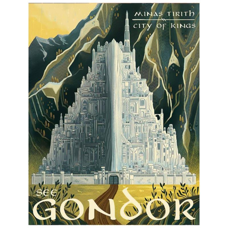 Anello Astratto Arte Poster da Viaggio Retrò Film Vintage Castello di Mordor Signore Magia Pittura su Tela Parete Camera da Letto Bambino Decorazioni per la Casa Quadro
