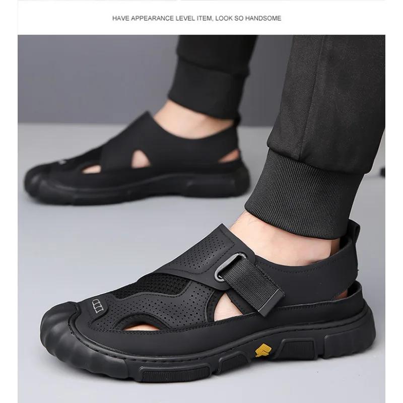 FashionSummer Men's Mesh Casual Beach Shoes  New Designer Fashion Casual Soft Sole Male Sandals Breathable Soft Leather Shoes for Men