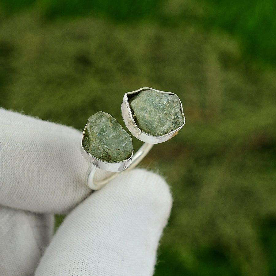 

Пасхальное предложение Аквамарин Необработанный драгоценный камень Стерлинговое серебро Кольцо-штабель Новое Кольцо Ювелирное изделие Adjustable