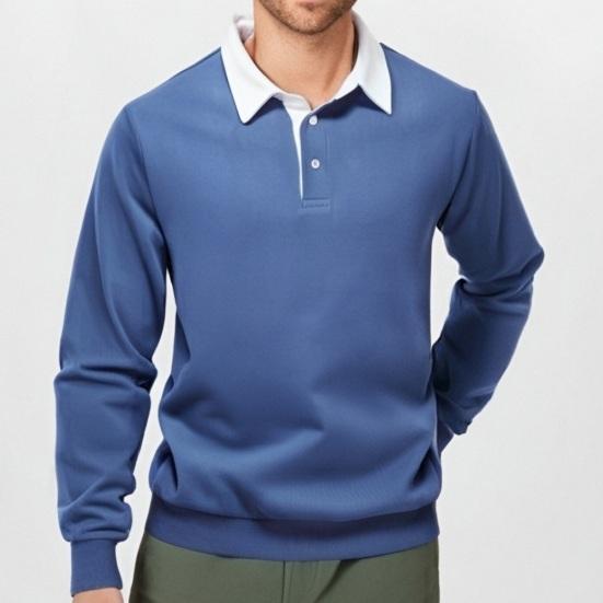 Men Spring Fall Top Turn-down Collar Loose Pure Color Long Sleeves