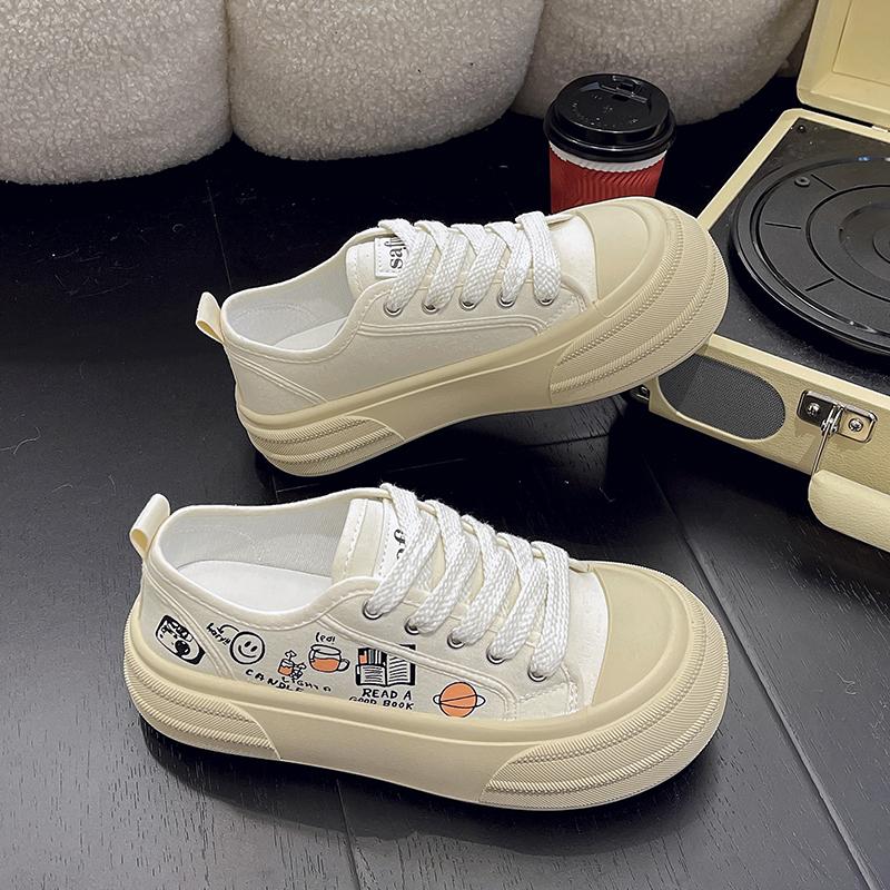 Fashion Women High Top Sneakers Lace-Up Casual Plarform Height Canvas Non-slip Wear Resistant 2024 Spring Female Vulcanize Shoes