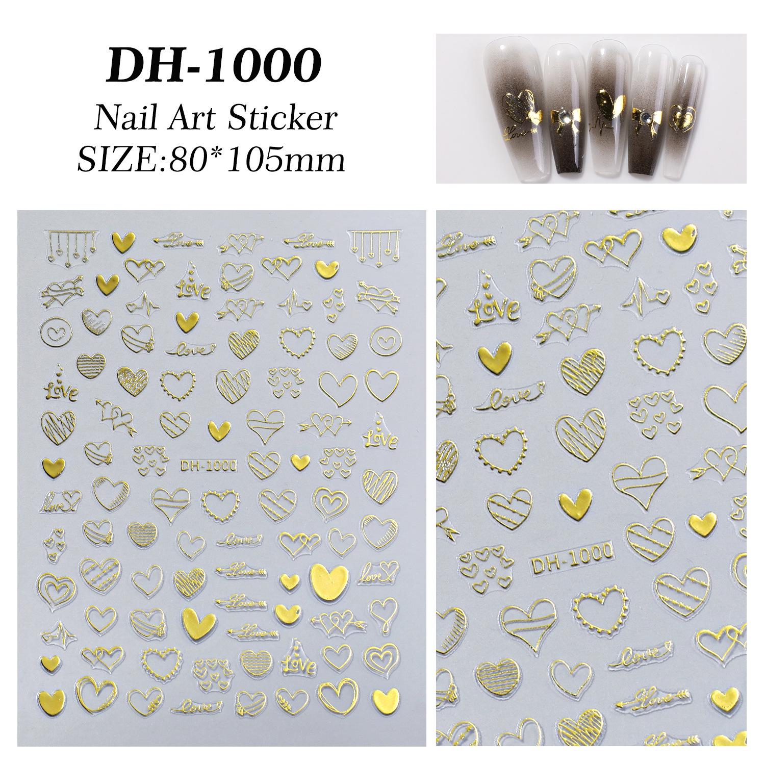 Japanese Style Black Heart Nail Art Stickers - Hand-Painted Hearts & Stripes Decals